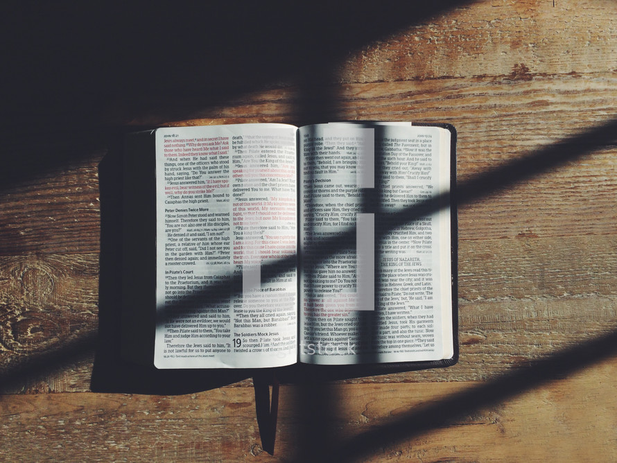 shadows on the pages of a Bible 