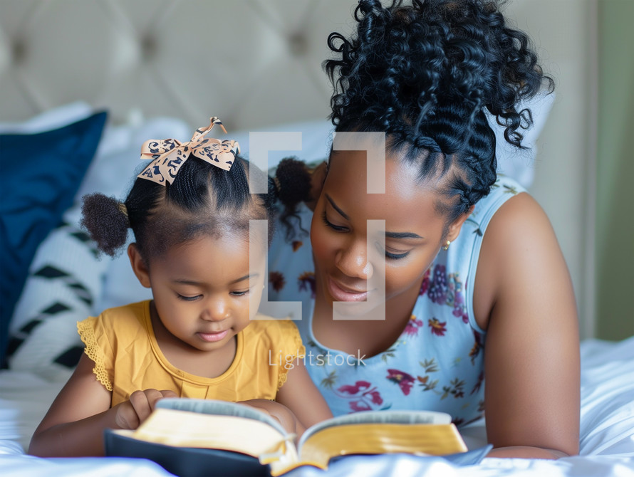 Mother and daughter reading bible