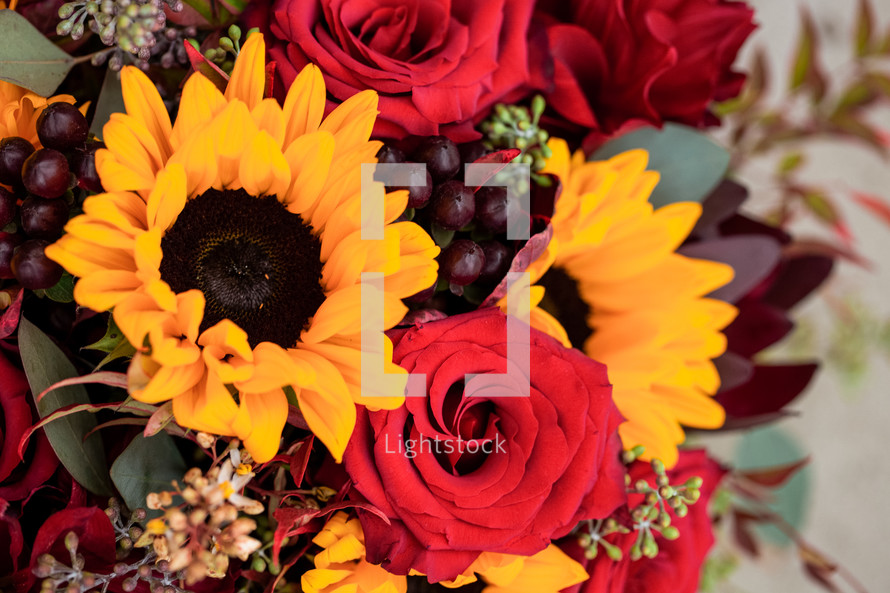 bridal bouquet with sunflowers 
