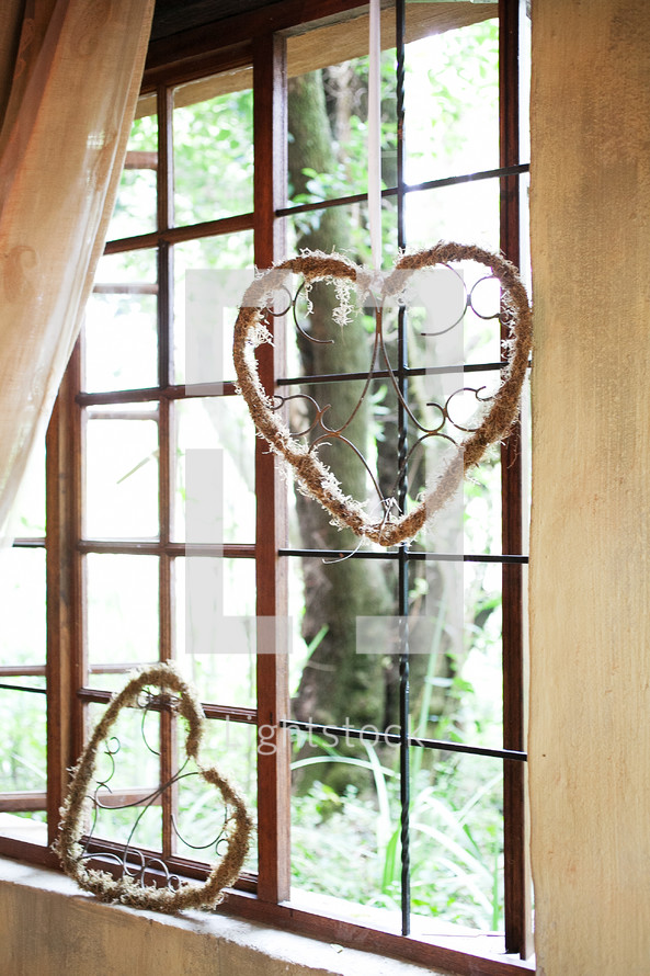 heart decor in a window 