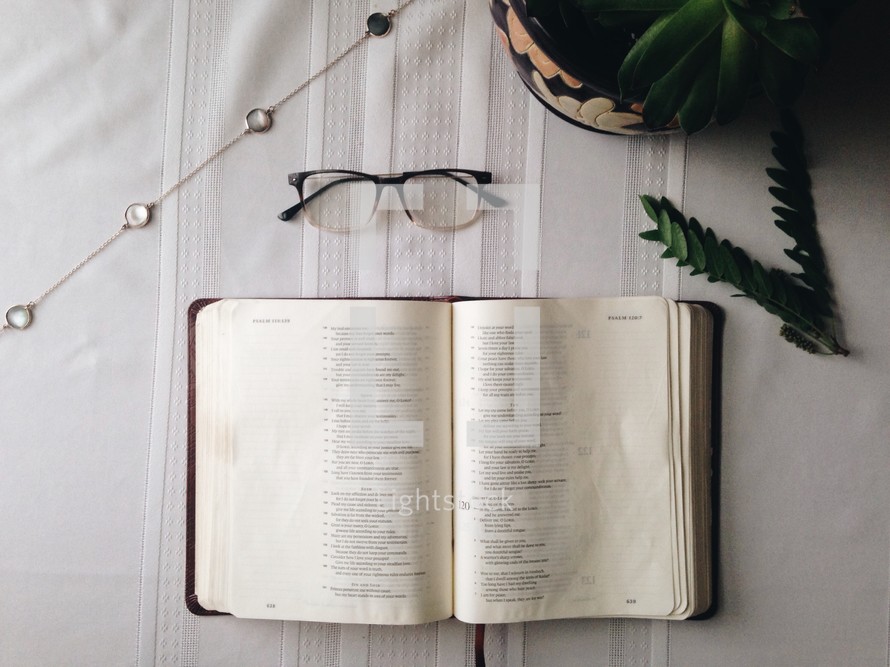 open Bible and reading glasses 