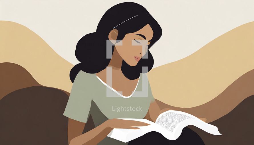 Woman Reading the Bible Illustration