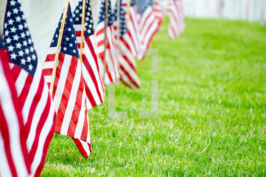 row of American flags 