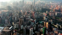 Aerial view of skyscrapers in Hong Kong.