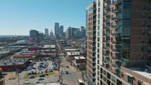 Panning Reveal Shot of Dallas Texas Skyline and Deep Ellum Entertainment District	