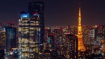 Aerial view Time-lapse of Shibuya, Tokyo, Japan at night.