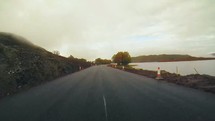 driving down a rural Scotland road 