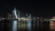 Timelapse night shot of traffic on the Erasmus Bridge, Rotterdam