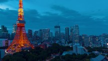 Sunset time-lapse of Tokyo Tower in Minato, Tokyo, Japan. 