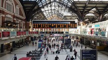 LONDON, UK - CIRCA SEPTEMBER 2019: Travellers at Liverpool Street Station - EDITORIAL USE ONLY