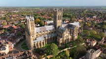 Aerial view of the Lincoln Cathedral in Lincoln, UK.