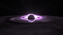 Supermassive purple wormhole in Outer-Space. Black Hole with a turquoise disk on the Event Horizon.
