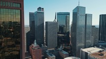 Drone Shot of Downtown Dallas Interior with Skyscrapers and Tall Commercial Office Buildings	