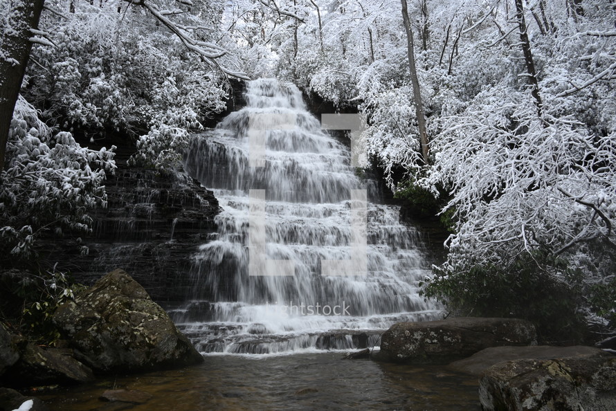 waterfall in a forest in winter
