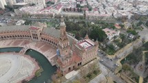 Top down view around Plaza de España Landmark, Seville cityscape background. Andalusia