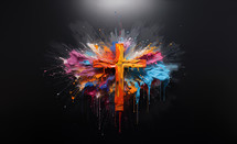 An explosion of creativity and colors behind the cross. A New beginning of new ideas. 