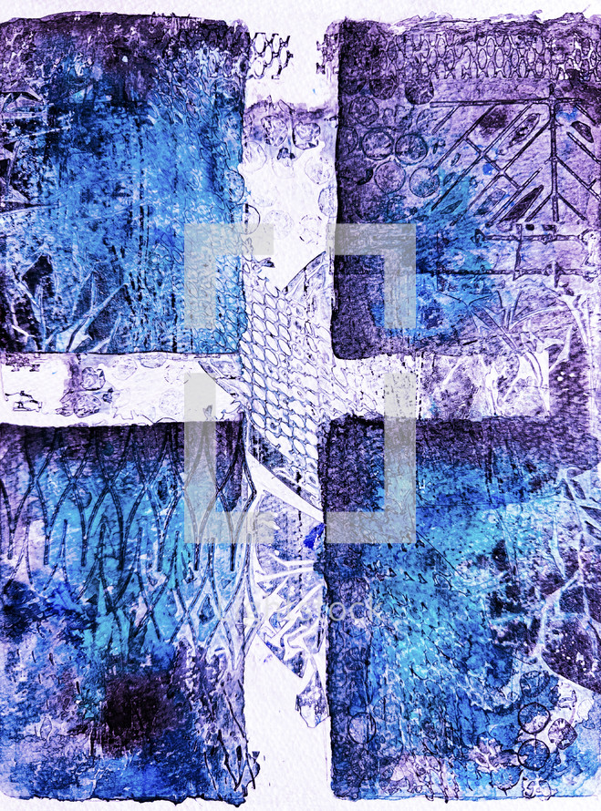 Ink print cross in blue and purple