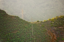 green mountains and power lines in Tenerife, Spain