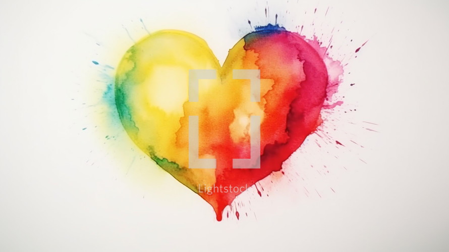 Watercolor heart artwork with colorful splatters. 