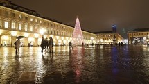 TURIN, ITALY—Night view of Piazza San Carlo square at Christmas time.