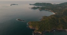 Forested Islands At Guanacaste Tropical Beach In Costa Rica, Central America. Aerial Drone Shot	