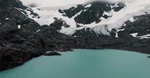 Green Lakes Of Laguna de los Témpanos And The Vinciguerra Glacier In Ushuaia, Argentina. Aerial Drone Shot