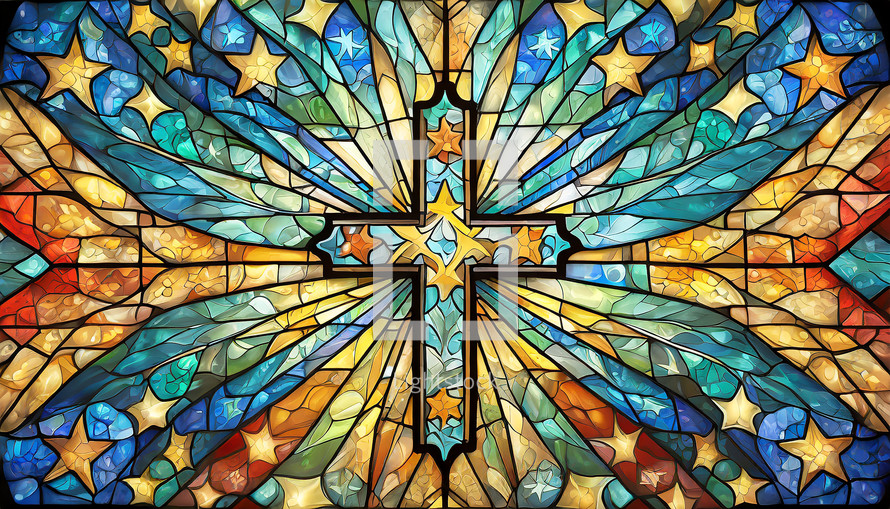 Stained Glass Window with a Cross