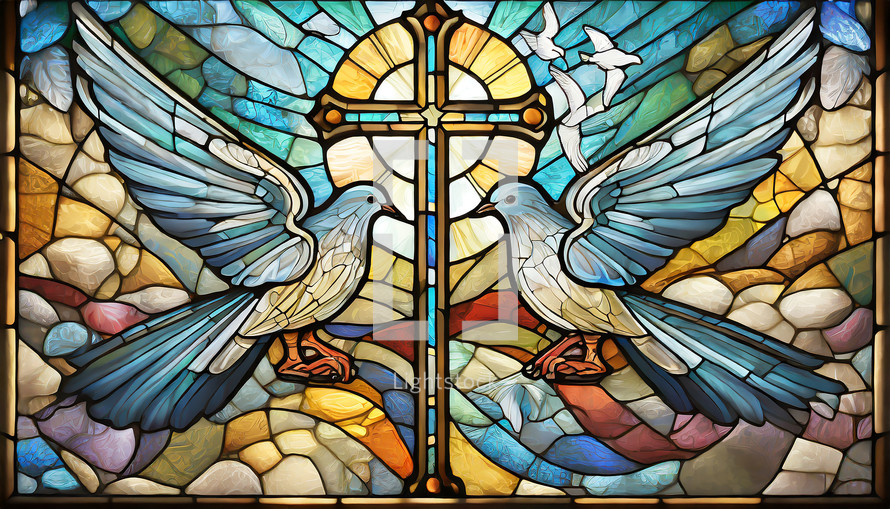 Stained Glass  dove and Cross Illustration 