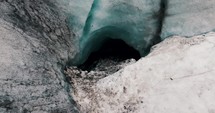 Ice Caves On Hiking Trails In Vinciguerra Glaciar, Ushuaia, Tierra del Fuego Province, Argentina. Handheld Shot