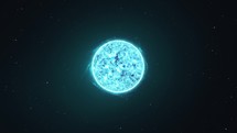 Slow camera movement capturing a radiant blue star in the cosmos. 3D animation	
