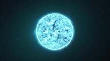 A 3D animated portrayal of a high-temperature blue star gracefully orbiting in the vastness of outer space.	