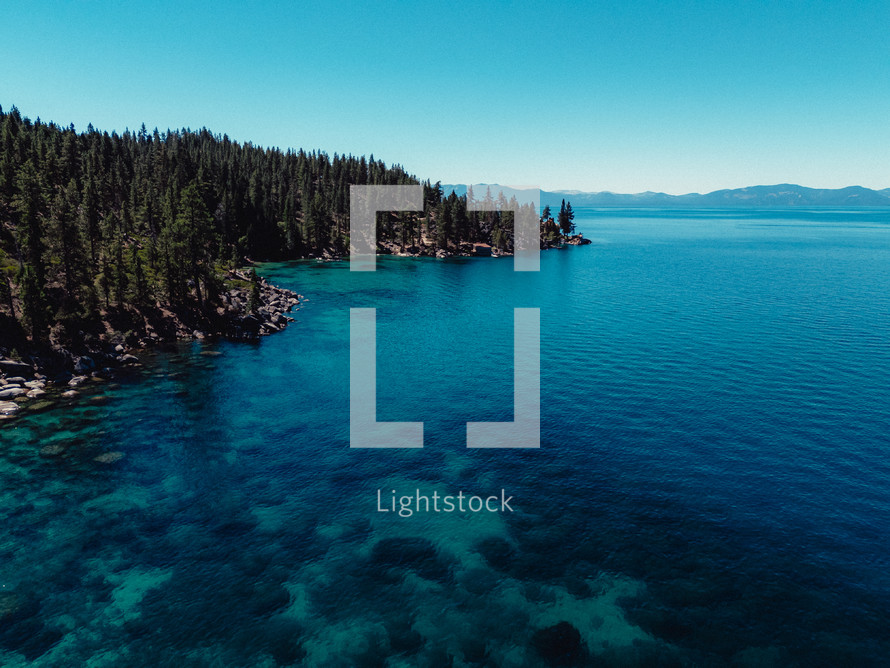 Aerial photograph of the shoreline of Lake Tahoe