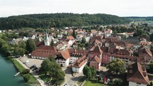 Aerial of old town in Switzerland