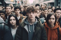 Crowd of teenagers on street