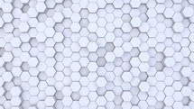 Abstract modern white hexagon geometric background. 3d animation of light, minimal, clean, moving hexagonal grid wall. Seamless looping 