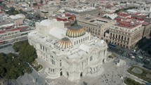 Notable Palacio de Bellas Artes And Traffic In Mexico City. - aerial	