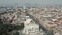 Aerial View Of Mexico City Palace Of Fine Arts At Daytime - drone shot	