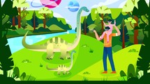 Dinosaur world expedition VR adventure in fantasy metaverse digital world with VR 4K	
