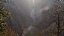 Time Lapse of Lower Falls in Yellowstone River at Grand Canyon of the Yellowstone National Park, Wyoming During Sunset viewed from Artist Point	
