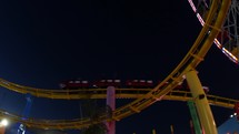 Roller coaster and ferris wheel at night