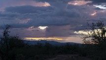 Timelapse of colorful rain clouds at dusk during the summer monsoon