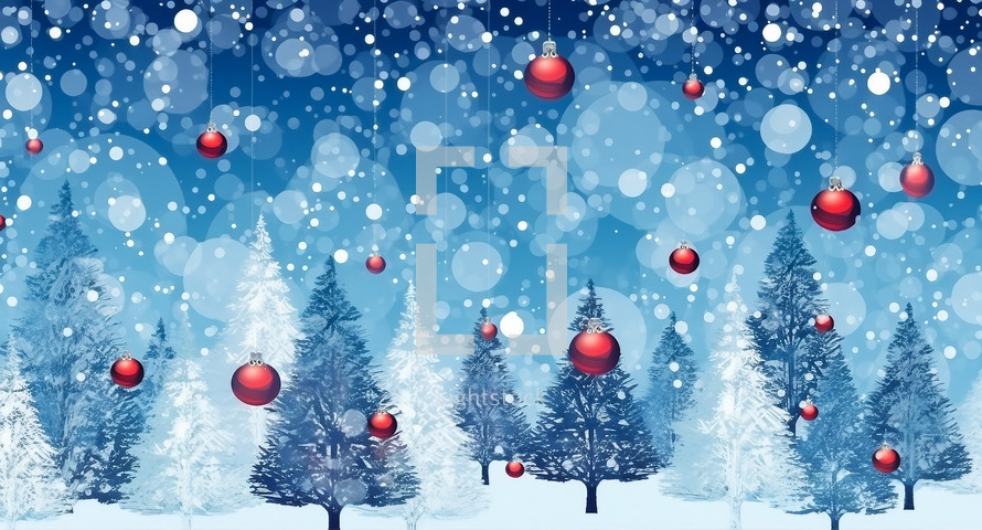 Christmas blue background with night snowy mountains