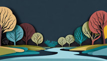 Colorful River illustration with Trees