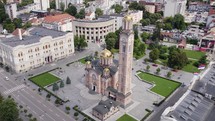 Aerial: Christ the Savior Orthodox Cathedral, Banja Luka, Bosnia