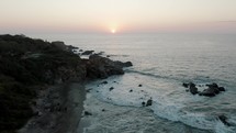 Scenic Sunset At The Beach In Puerto Escondido, Mexico - aerial drone shot	