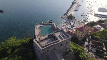 Herceg Novi's Forte Mare Fortress overlooking Montenegro's Adriatic coastline - Aerial