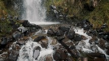 Splashing Stream Over Rocks From The Cascades In Cayambe Coca National Park Near Papallacta, Province of Napo In Ecuador. Slow Motion