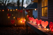 AI Generated Image. Backyard decorated with candles and hearts for Valentine’s Day