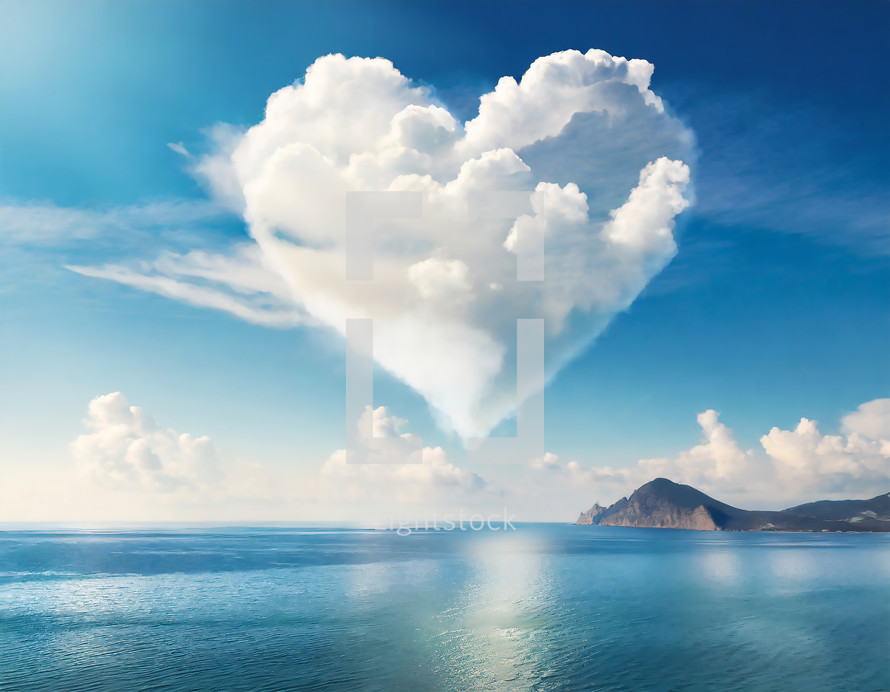 Heart Cloud over Mountains and Ocean