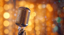 Close-up view of the microphone on stage and bokeh background Created With Generative AI Technology	
